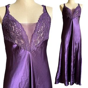Vintage Victoria’s Secret Gold Label Purple Satin & Lace Long Slip Dress